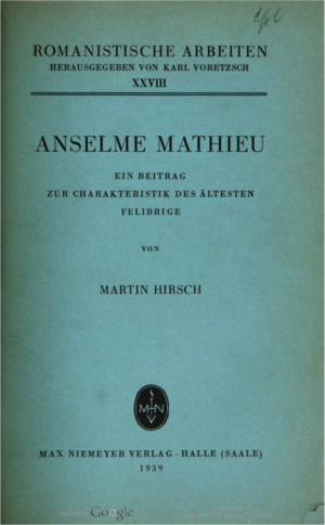 Anselme Mathieu. Ein Beitrag zur Charakteristik des ältesten Felibrige