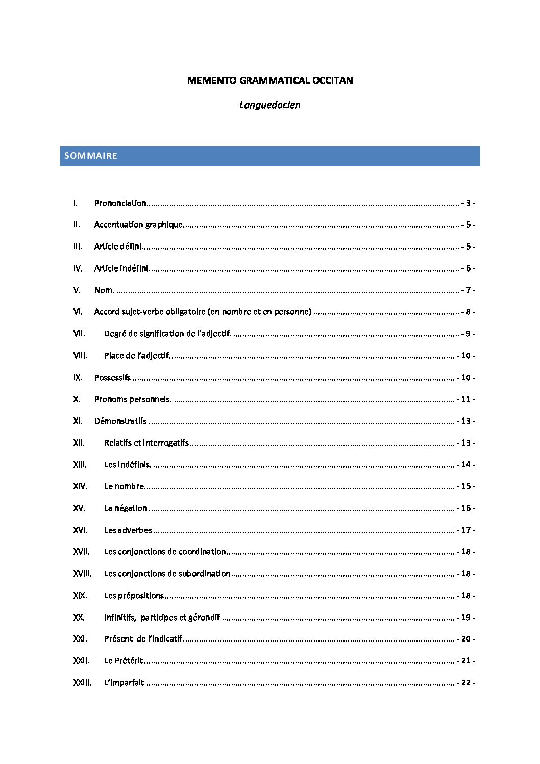 Mémento grammatical de l'occitan languedocien